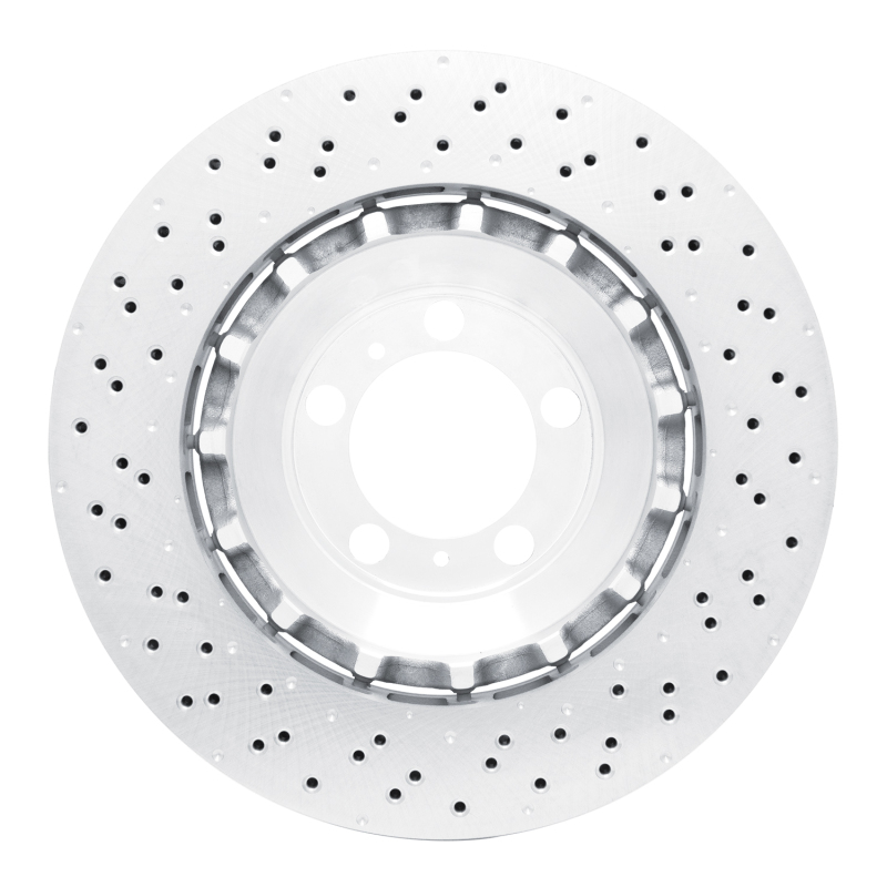 Porsche 911 Brake Rotor (1) - Front Right - R1 Concepts - Drilled Carbon Alloy GeoMET - `13-`19